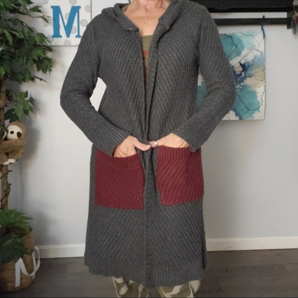MORNING APPLE Vtg Cashmere Fairycore Grunge Hooded Duster Cardigan Coatigan L